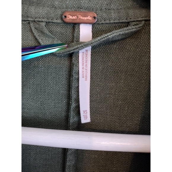 Free People Jacket Womens XS Linen Blend Olive Military Blazer Double Breasted - Picture 8 of 9